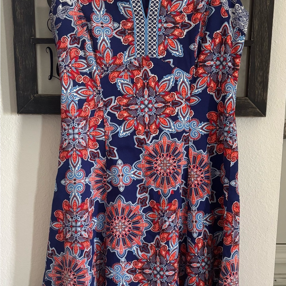 Adore Blue and Red Patterned Midi Dress sz2